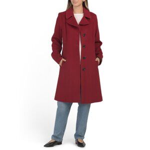 ANNE KLEIN Red Wool And Cashmere Blend Single Breasted Walker Coat